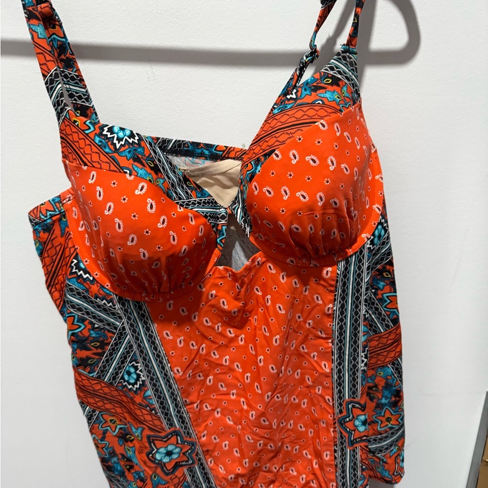 Cacique Orange Patterned Swimsuit Top
